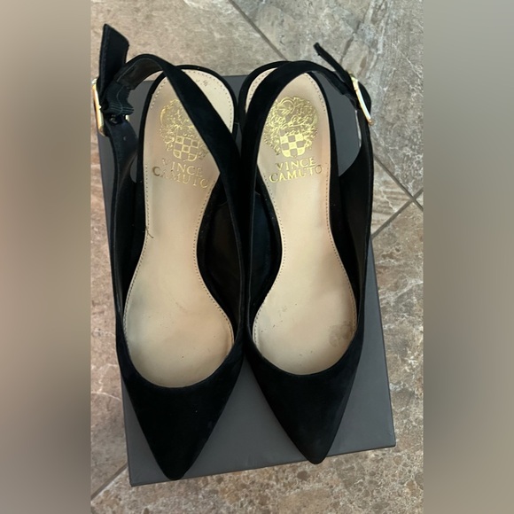 Vince Camuto Elegant Black Suede Slingback Heels - Picture 3 of 7